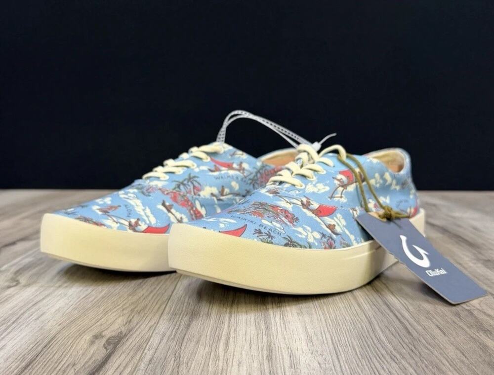 OluKai Tradewind Ocean Spray Pa'i Print Canvas Shoes 10533-RYZQ Mens Size 13 NEW